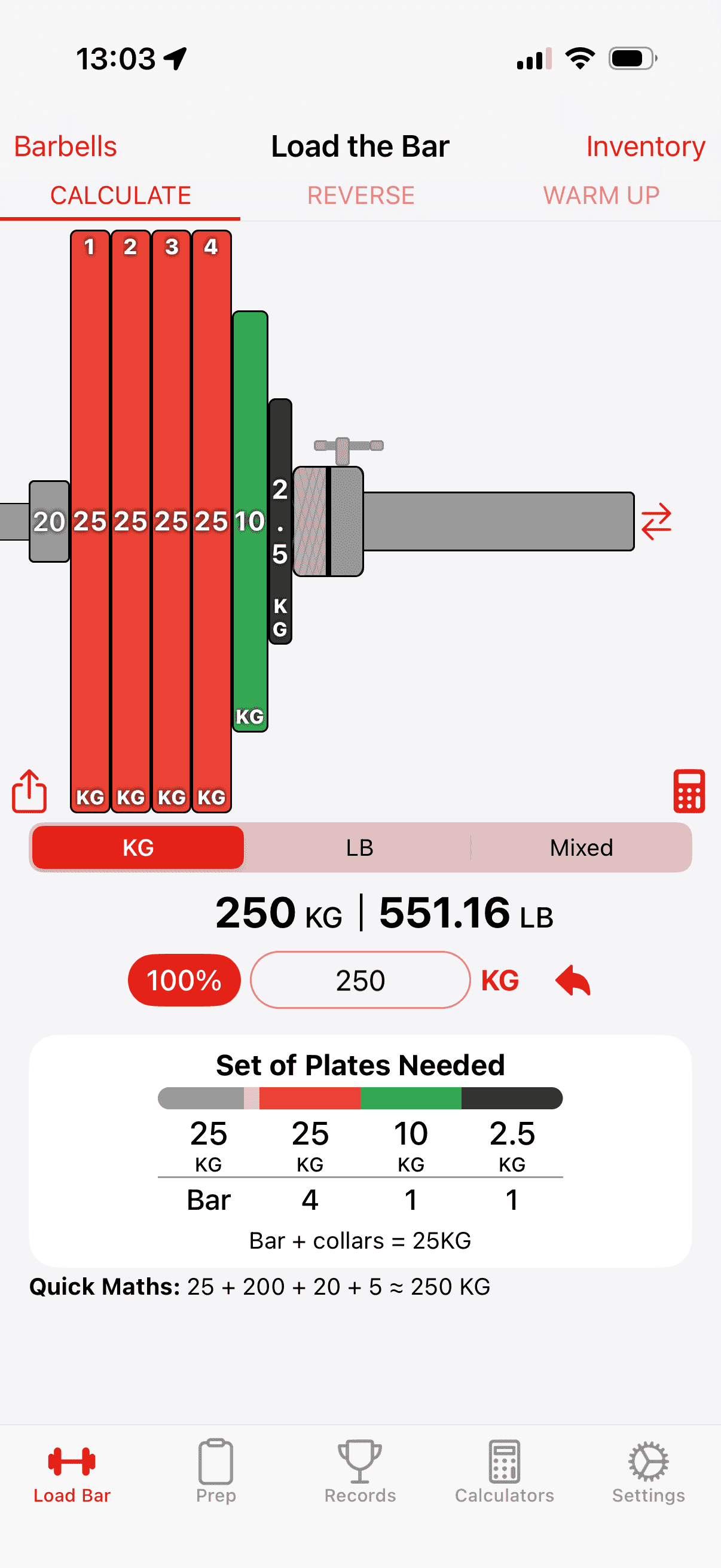 Load the Bar calculator in kilograms in the Bar Is Loaded app