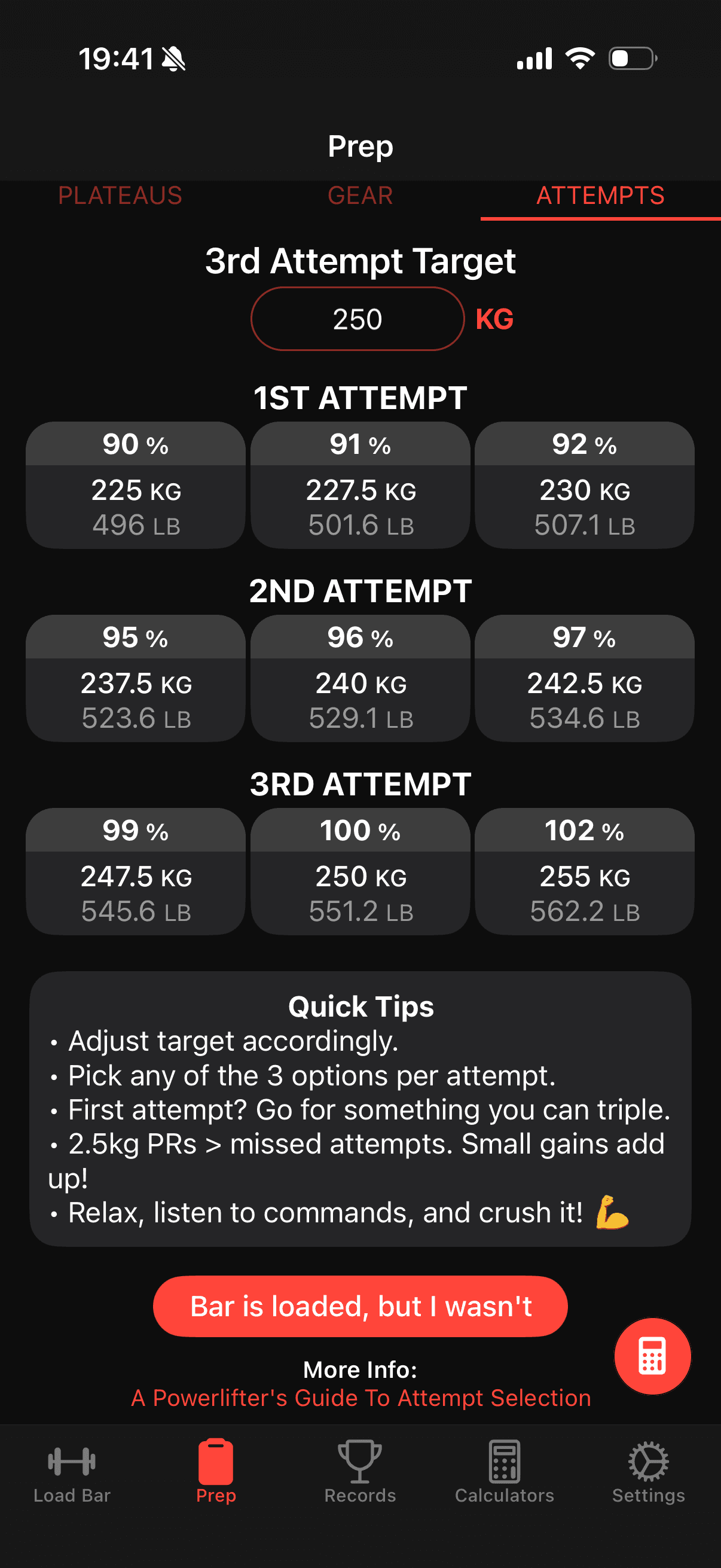 Powerlifting Info in Bar is Loaded App