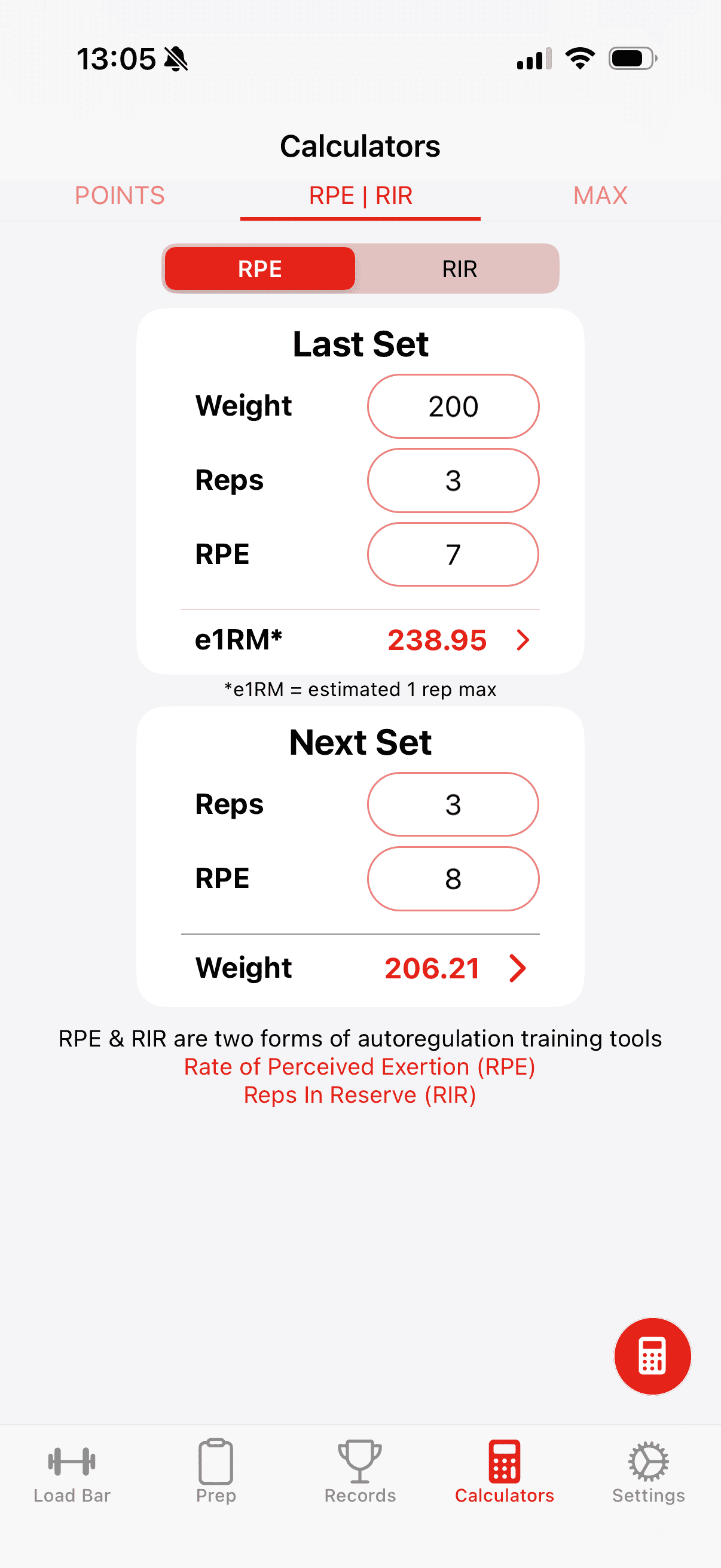 RPE Calculator in Bar is Loaded App